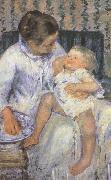 Mother about to wash her sleepy child Mary Cassatt